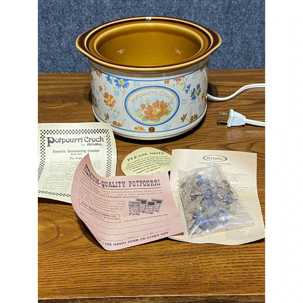 Vintage Rival Potpourri Crock Model 3207 Electric Simmering Cooker Floral NOS
